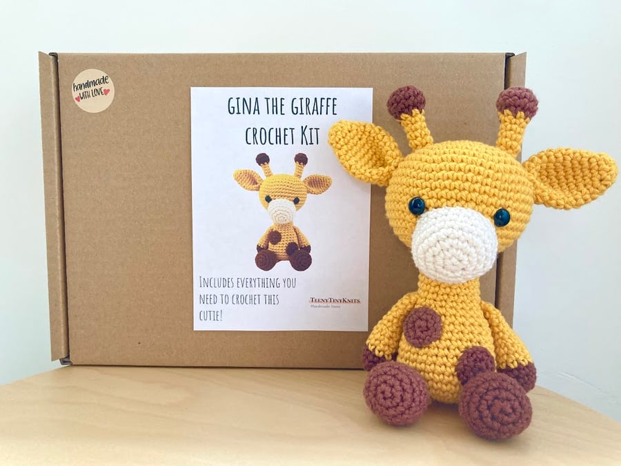Crochet kit for a cute amigurumi animal toy - Gina the Giraffe - DIY kit