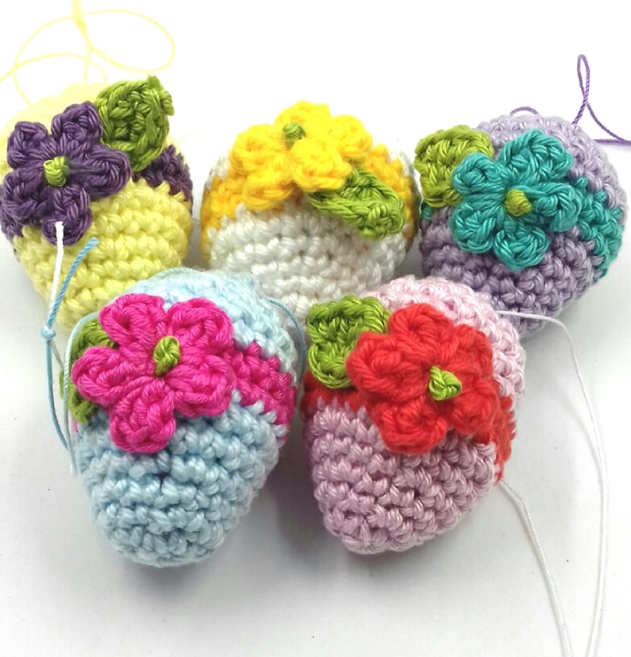 Five Crochet Egg Decorations With Flowers 