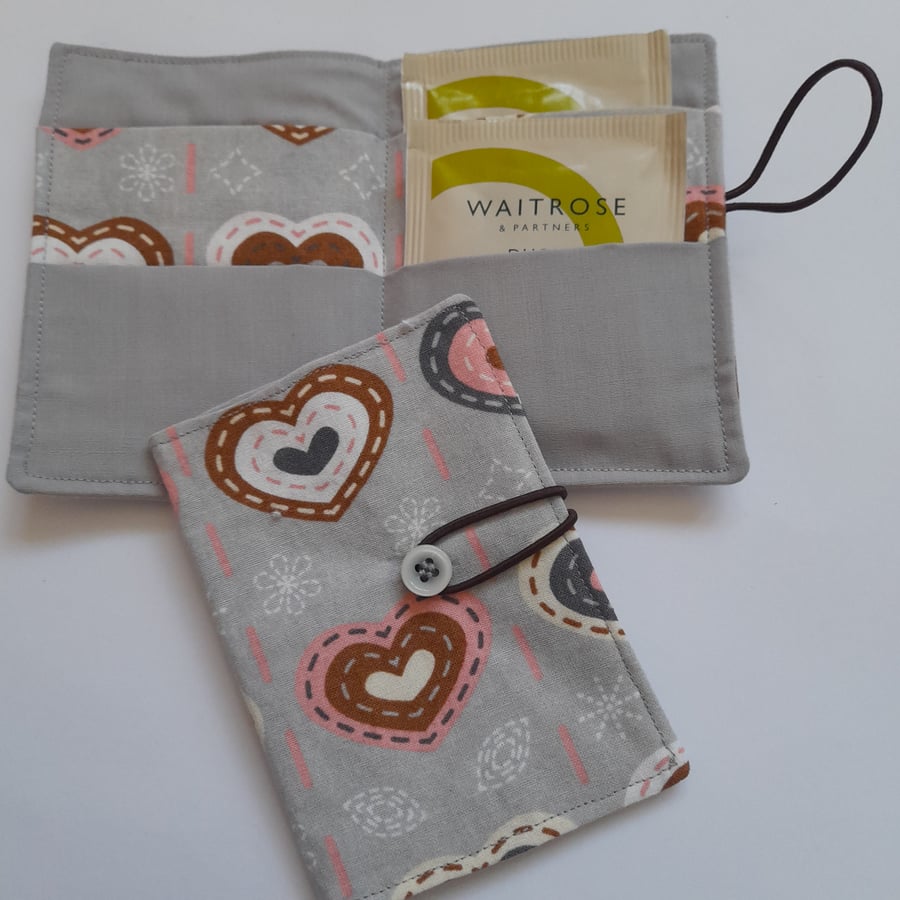 Heart Design Tea Wallet, Travel tea wallet, Teabag holder,