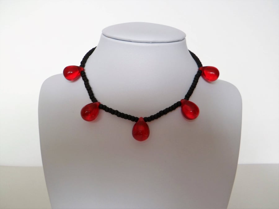 Gothic Halloween 'Blood' Drop Choker Style Necklace Glass Seed Beads