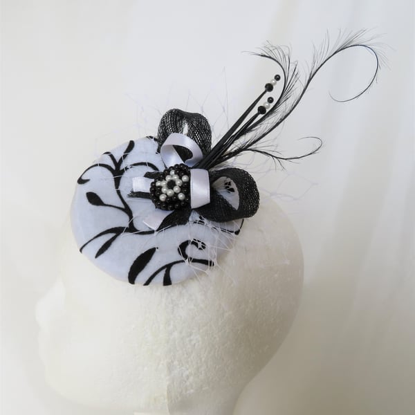 Black & White Monochrome Cocktail Percher Hat Fascinator Pearl Mini Headpiece