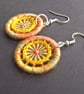 Drop or Dangle Earrings, Dorset Buttons, Variegated Gold Silk Thread - Image 4
