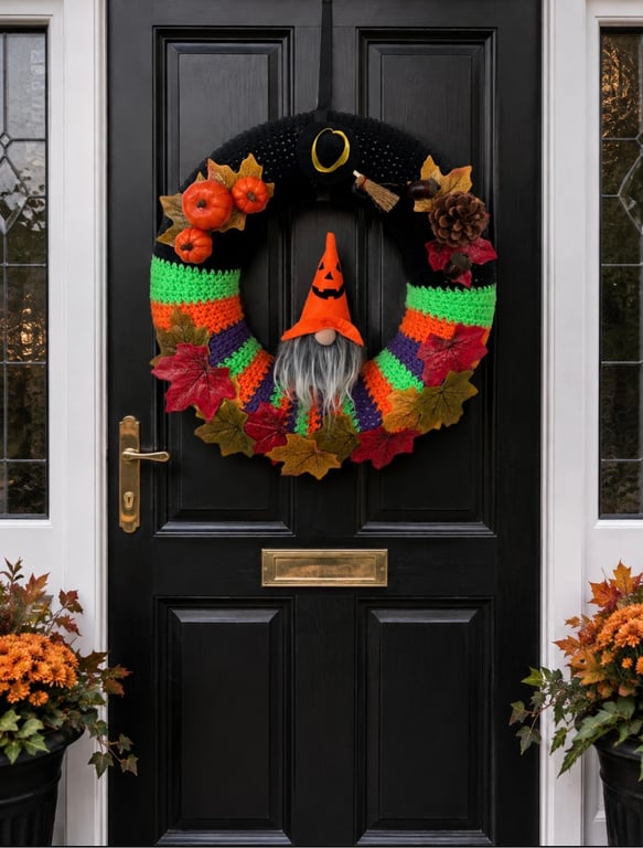 Crochet Halloween Wreath Spooky Front Door Decor 