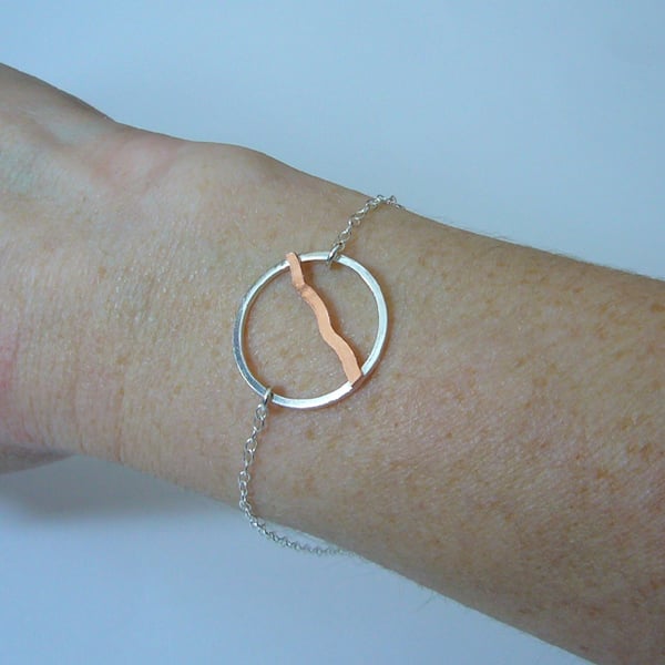 Silver & copper bracelet, circle bracelet, infinity jewellery