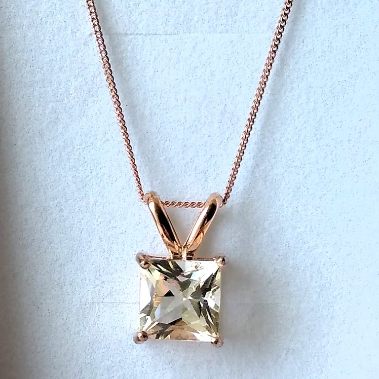 Serenite Sunstone Princess Cut Rosegold 925 Sterling Silver Pendant and Chain 