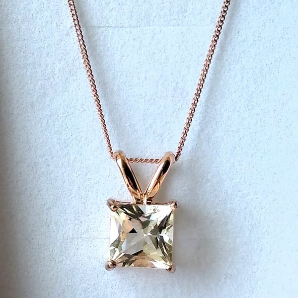 Serenite Sunstone Princess Cut Rosegold 925 Sterling Silver Pendant and Chain 