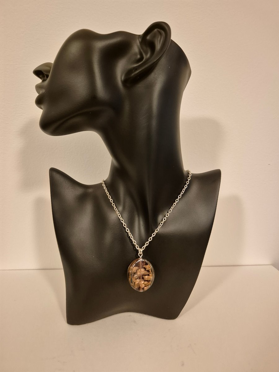 Handcrafted glass necklace with bronze foil