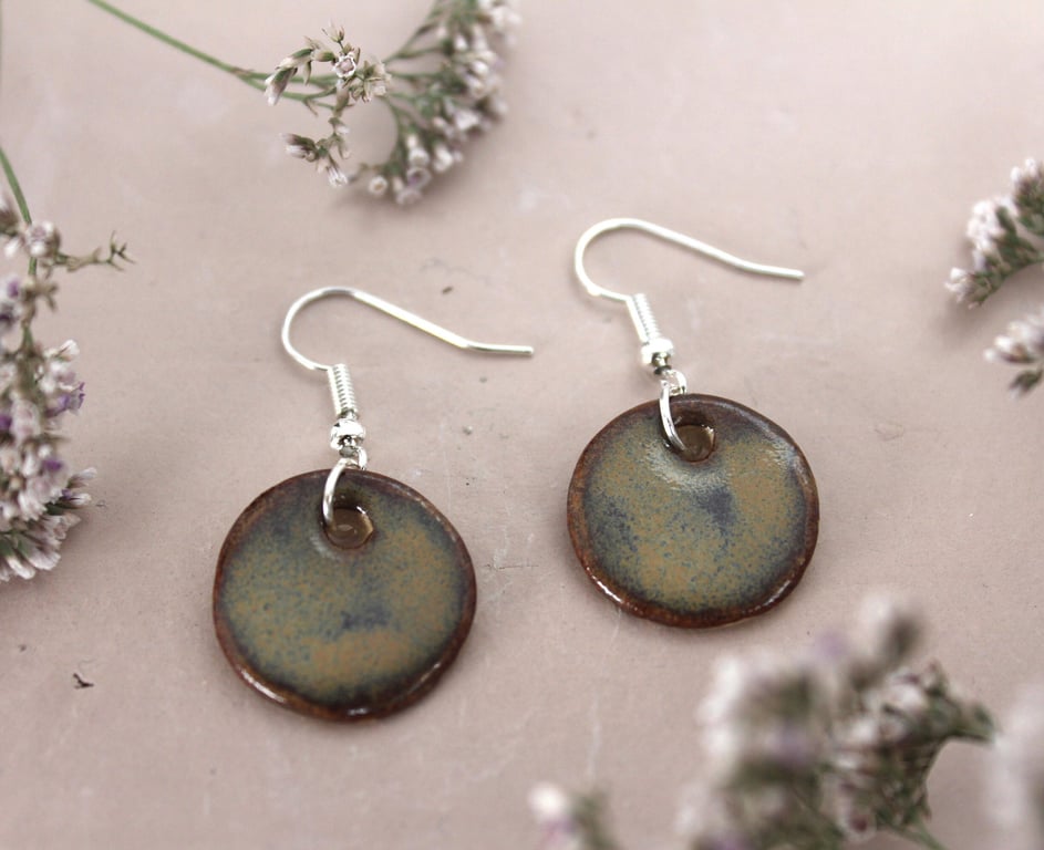 Handmade foraged clay ceramic earth tone glazed Bristol earrings.