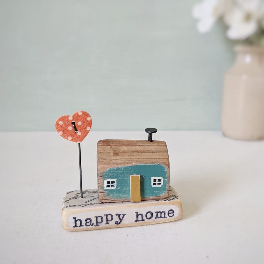 Little Wooden Handmade House and Base in a Bag - happy home
