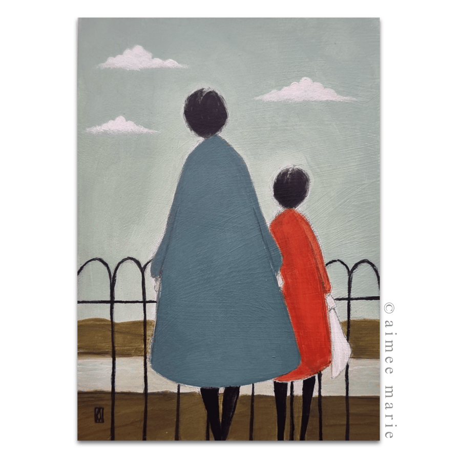 Small Original Illustration Painting (Unframed) - Mother And Daughter Art Gift