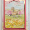 3D Luxury Handmade Card Easter Wishes Church Lambs and Daffodils
