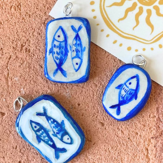 Handpainted Air Dry Clay Fish Pendant Charm