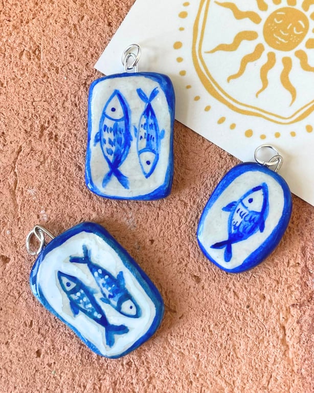Handpainted Air Dry Clay Fish Pendant Charm