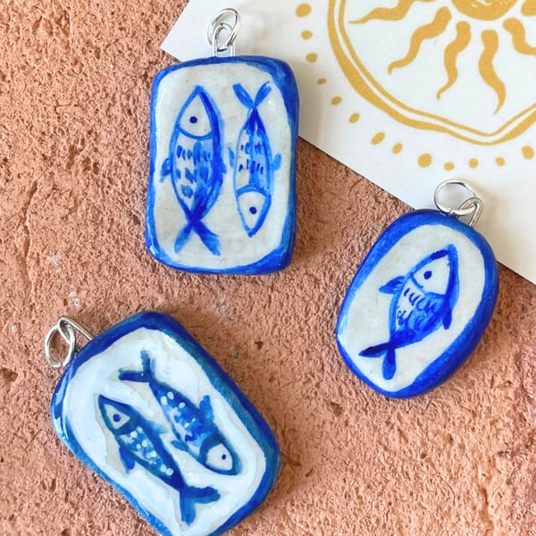 Handpainted Air Dry Clay Fish Pendant Charm