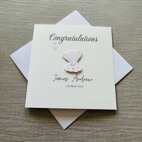Personalised new baby elephant card, cute eleph... Folksy