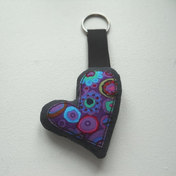applique embroidered heart keyring key fob hanging decoration PURPLE