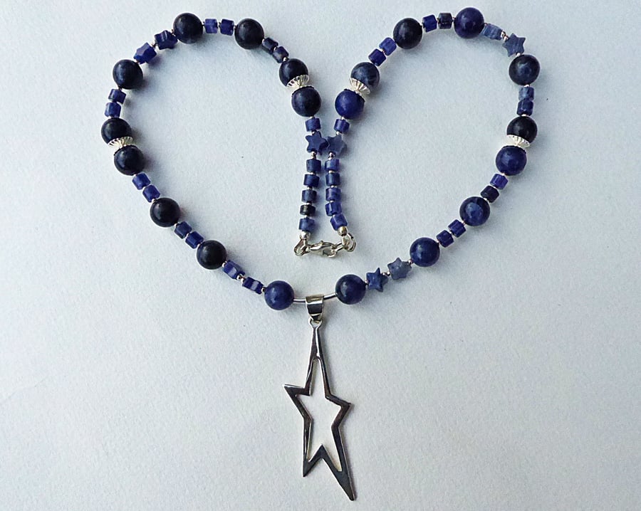 Star Necklace with Sodalite and Sterling Silver