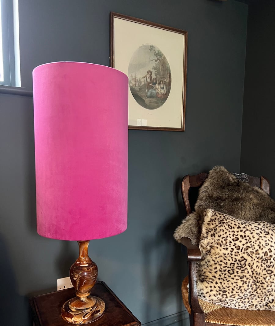 Pink Velvet cylinder lampshade extra tall lampshade plain hot pink velvet 
