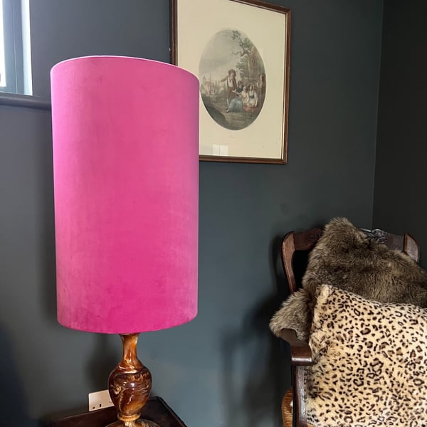 Pink Velvet cylinder lampshade extra tall lampshade plain hot pink velvet 