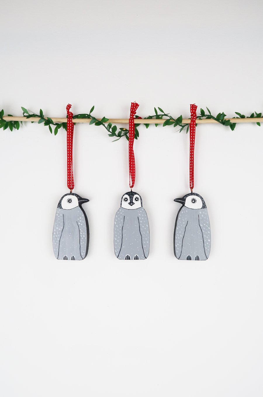 penguin christmas tree hanging decoration, set of 3 cute wooden stocking fillers