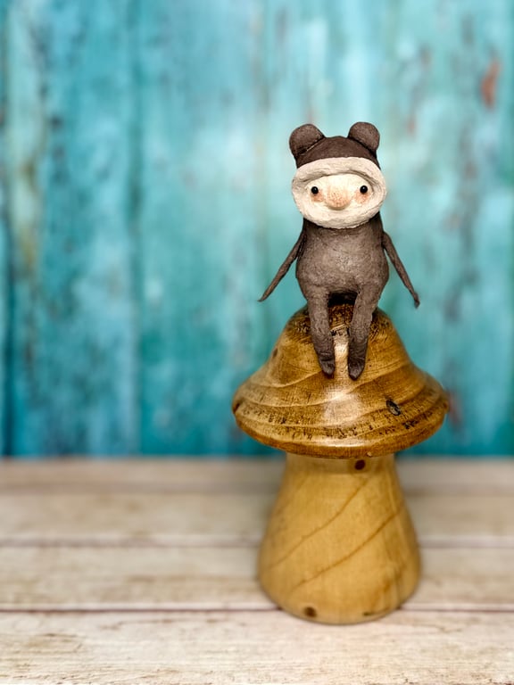 Spun Cotton Sitting Bear Sculpture