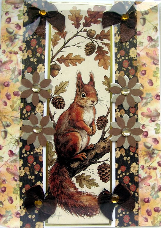 Red Squirrel Animal - Hand Crafted Decoupage Greeting Card - Blank - 3338