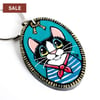 SALE - Sailor Cat - Handpainted Wooden Keyring OOAK