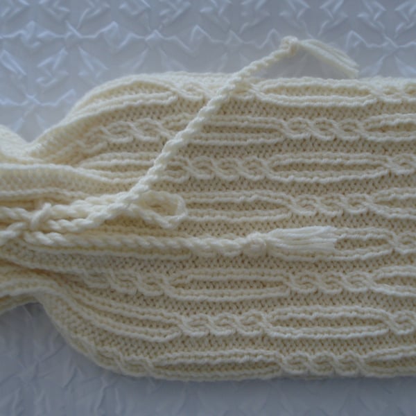 Knitted Cream Aran Hot Water Bottle Cover (A169)