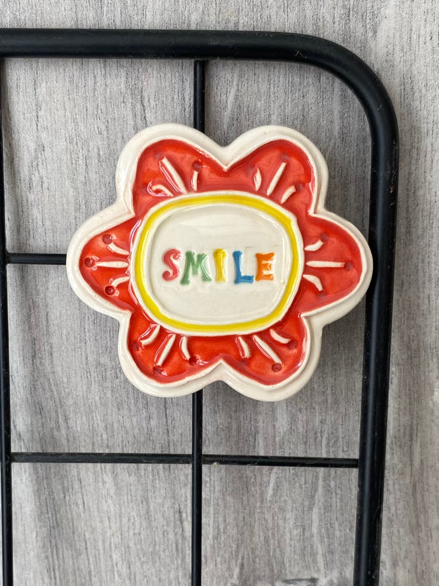 Large Smile pottery magnet red