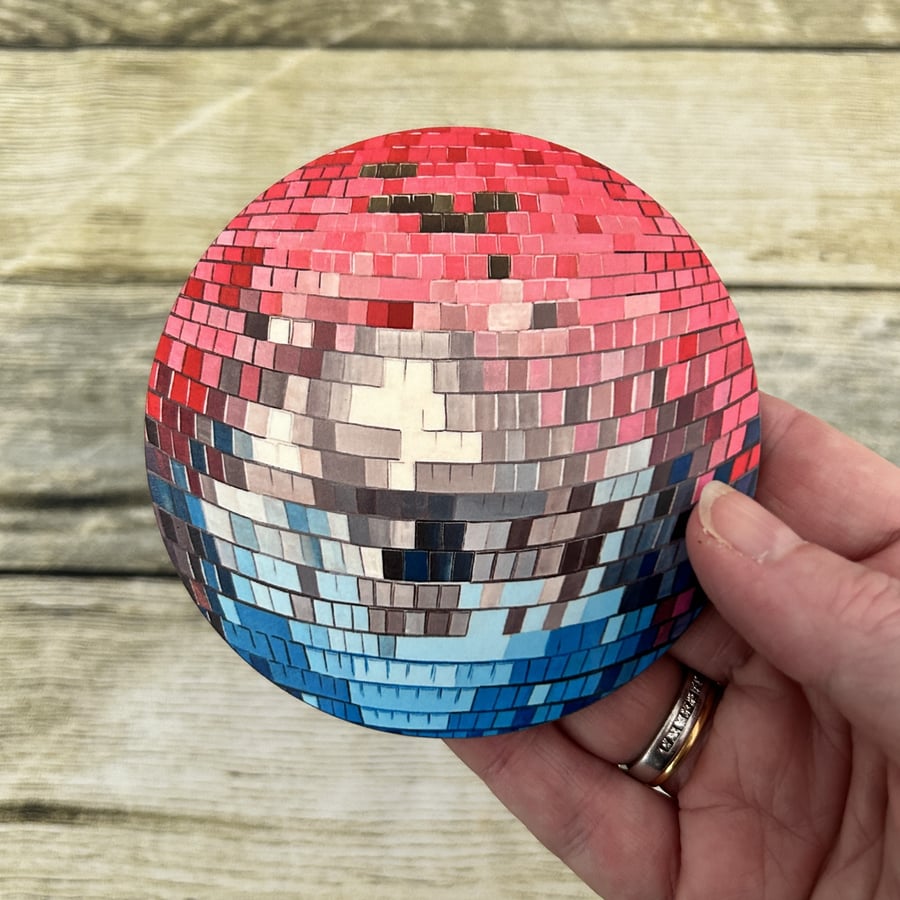 Pink, grey, blue Disco Ball Coaster - Glitter ball - Mirror Ball - Tableware