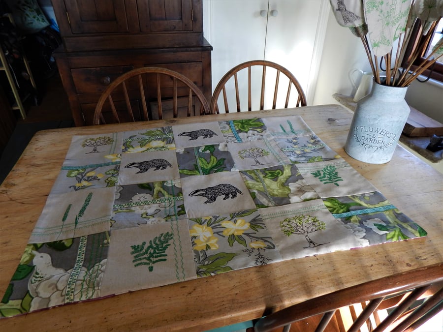 Badger - Screen printed Green rug - 86cm by 68 cm