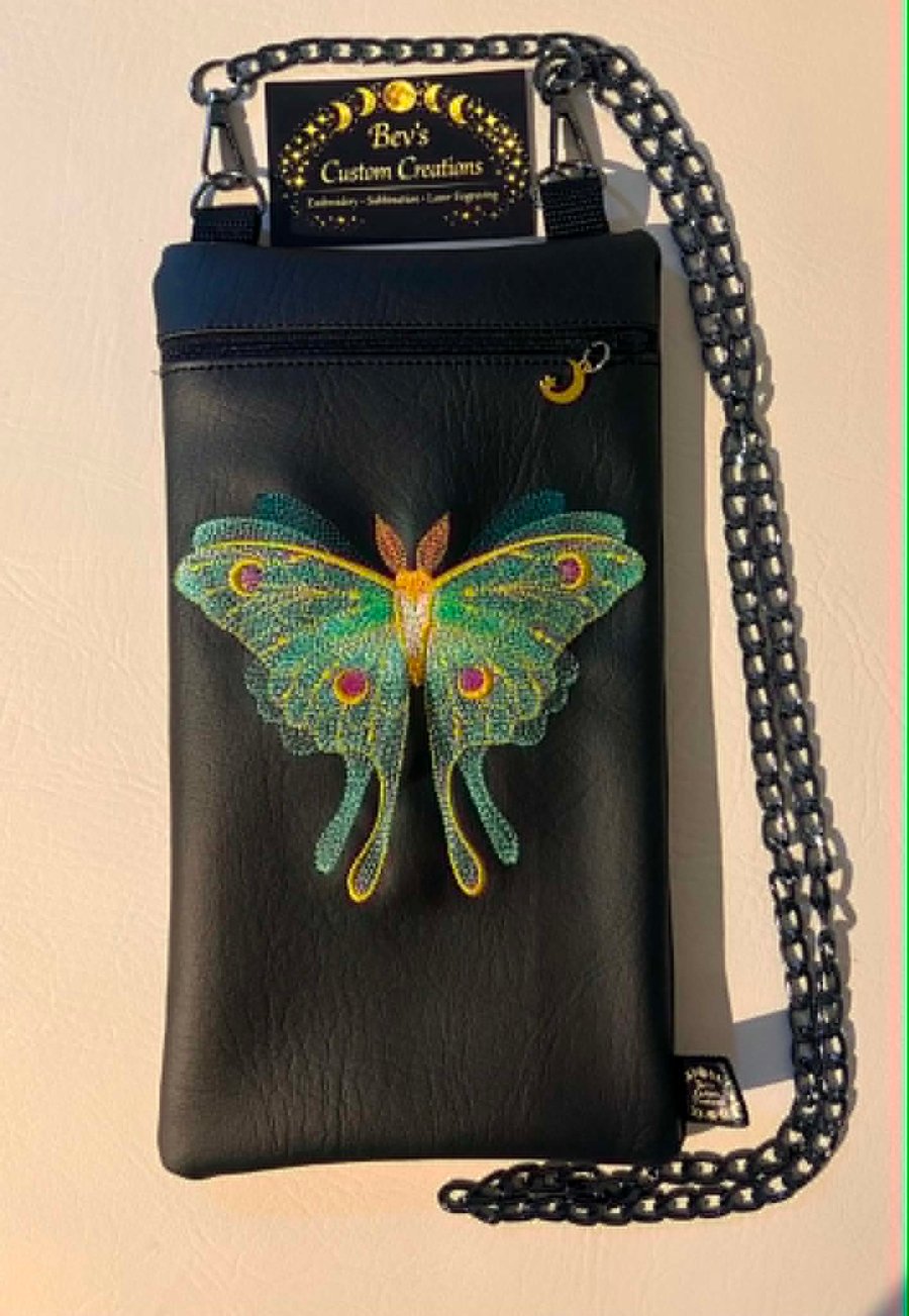 Luna in Flight – Embroidered Moth Crossbody Bag