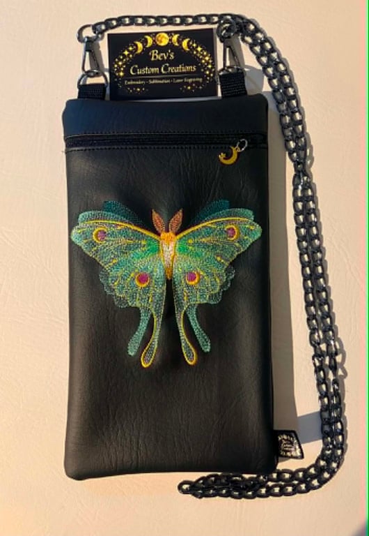 Luna in Flight – Embroidered Moth Crossbody Bag