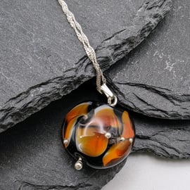 Retro Orange and Amber Swirl Lampwork Pendant 