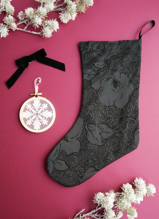 Black Poinsettia Christmas Stocking - Large