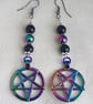Mistress of the Dark Arts Pentacle Earrings - Gun Metal Tone Ear Wires. - Image 4