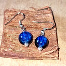 Blue Crackle Glass & Silver Drop Earrings - Boho Jewellery