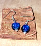 Blue Crackle Glass & Silver Drop Earrings - Boho Jewellery