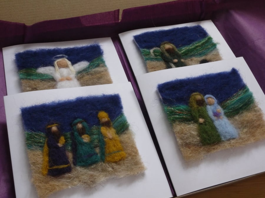 Set of 4 Needle felted Nativity christmas cards