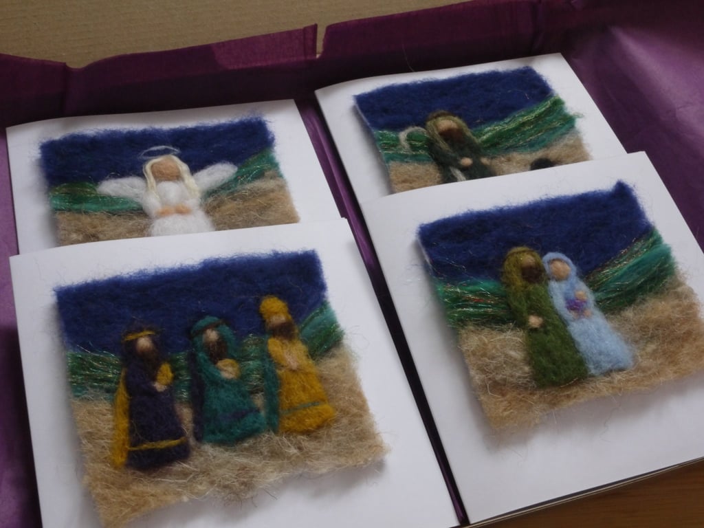 Set of 4 Needle felted Nativity christmas cards