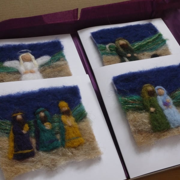 Set of 4 Needle felted Nativity christmas cards