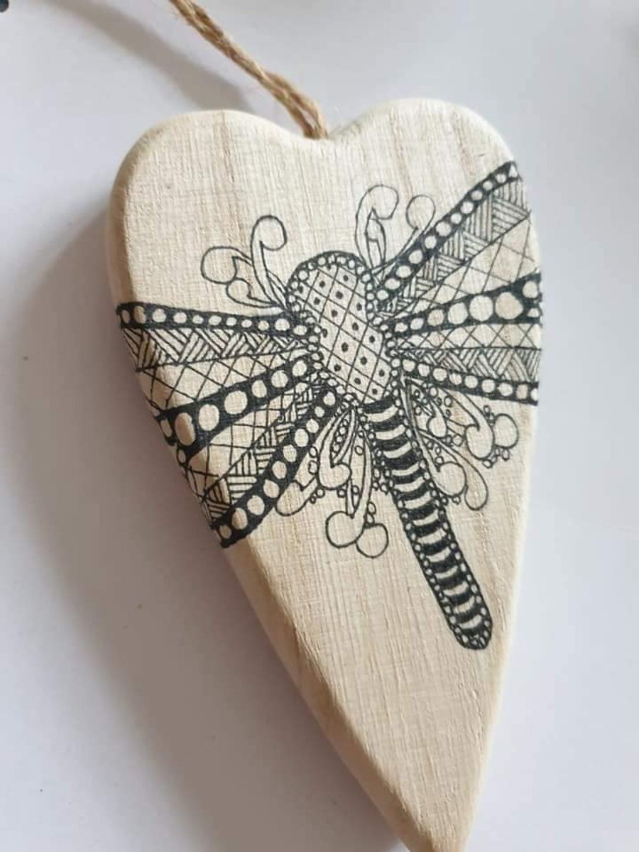 dragonfly wooden heart