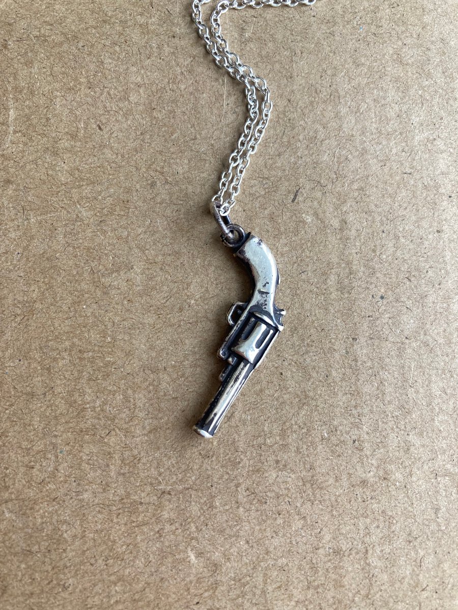 Eco Friendly Recycled Oxidized Silver Hand Cast Revolver Gun Design, Solid 925 