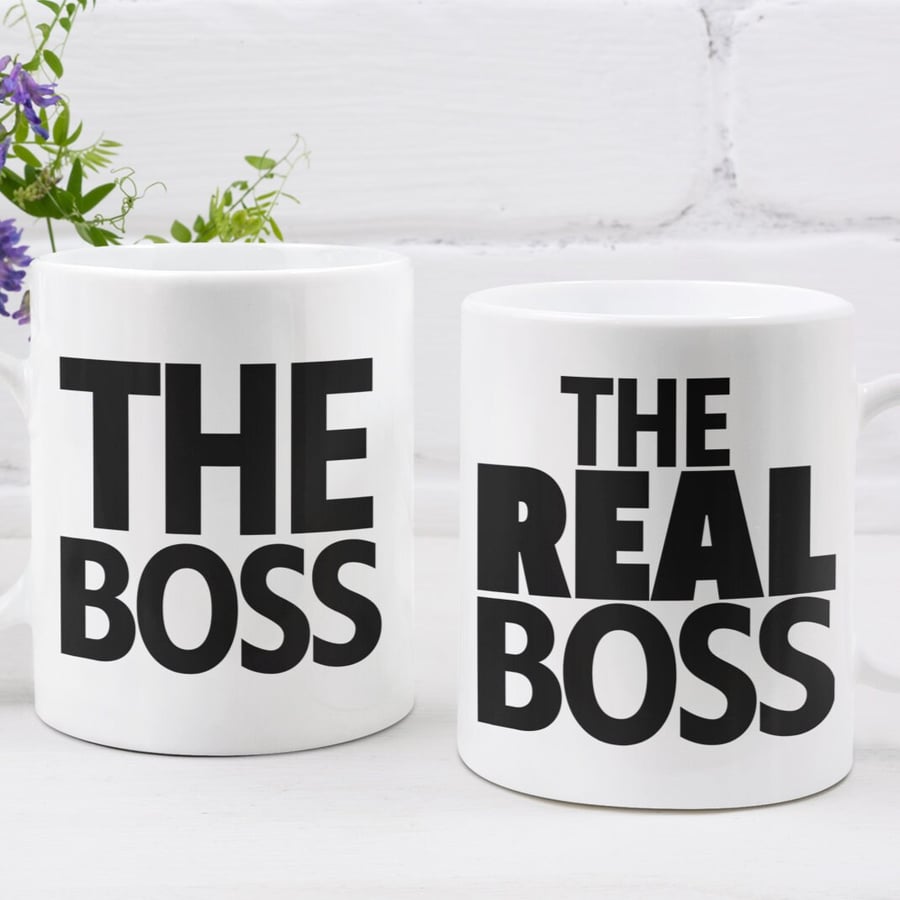 The Boss & The Real Boss - Set Of Two Mugs - Couple Gift Hilarious Anniversary 