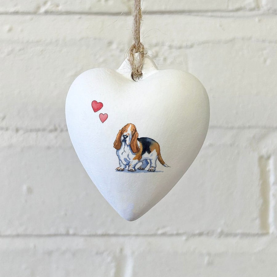 Bassett Hound Ceramic Heart Bauble