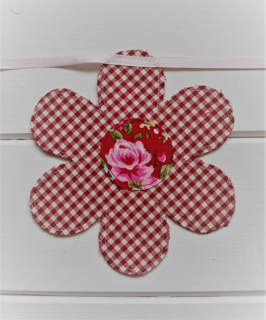 Red gingham floral garland bunting