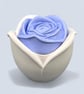 White trinket pot with periwinkle blue rose lid - handmade jewellery box