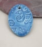Large Cornflower Blue Brocade Ceramic Pendant - Image 1