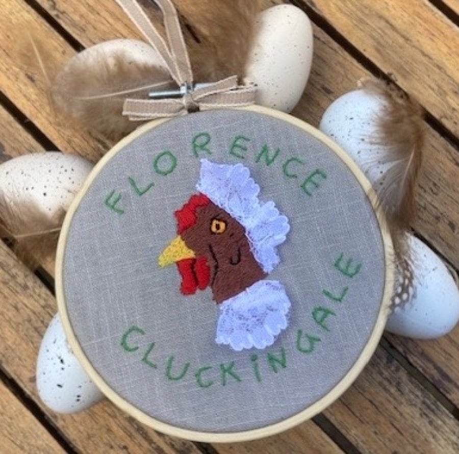 Florence Cluckingale embroidery hoop.