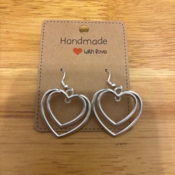 Sterling Silver Earrings - Double Heart (Large) - Brand New & Sealed!! 